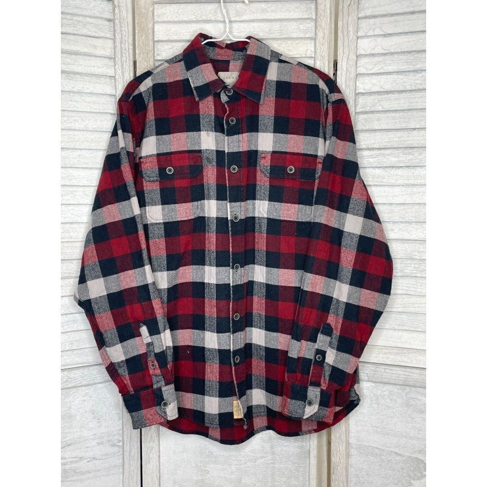JACHS Men's Red & Black Plaid Flannel Button Down Shirt Size Large
